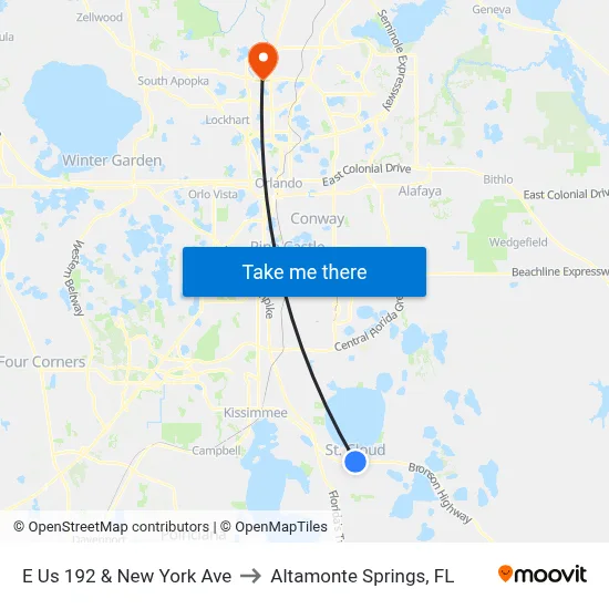 E Us 192 & New York Ave to Altamonte Springs, FL map