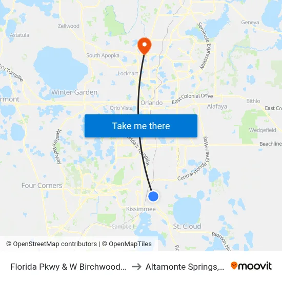 Florida Pkwy & W Birchwood Cir to Altamonte Springs, FL map