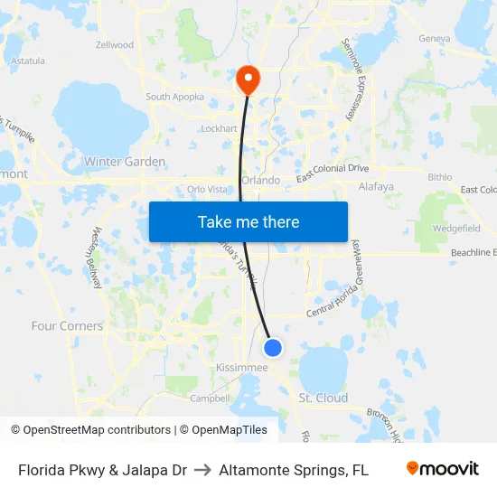 Florida Pkwy & Jalapa Dr to Altamonte Springs, FL map