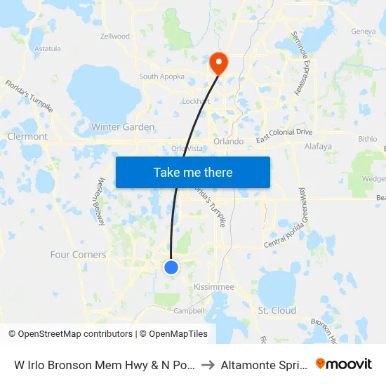 W Irlo Bronson Mem Hwy & N Poinciana Blvd to Altamonte Springs, FL map