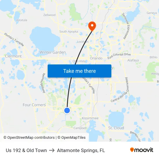 Us 192 & Old Town to Altamonte Springs, FL map