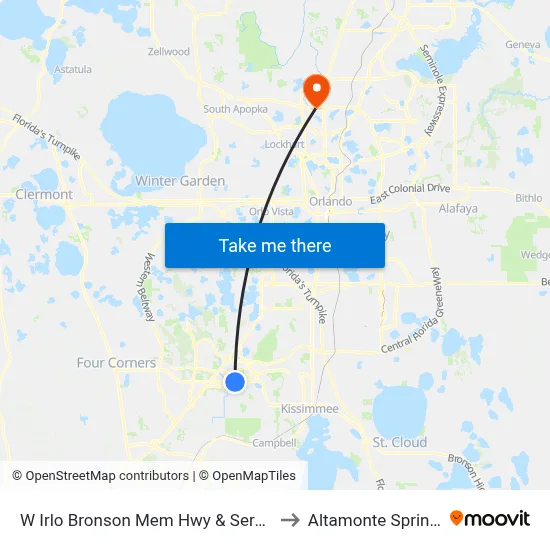 W Irlo Bronson Mem Hwy & Seralago Blvd to Altamonte Springs, FL map