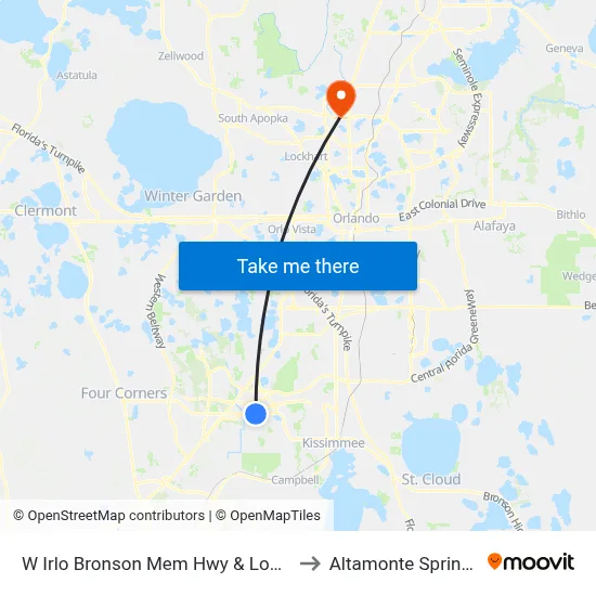 W Irlo Bronson Mem Hwy & Locksley Ln to Altamonte Springs, FL map
