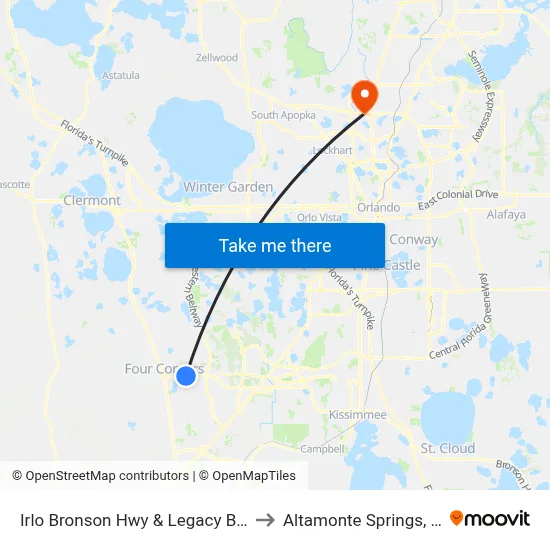 Irlo Bronson Hwy & Legacy Blvd to Altamonte Springs, FL map
