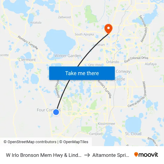 W Irlo Bronson Mem Hwy & Lindfields Blvd to Altamonte Springs, FL map