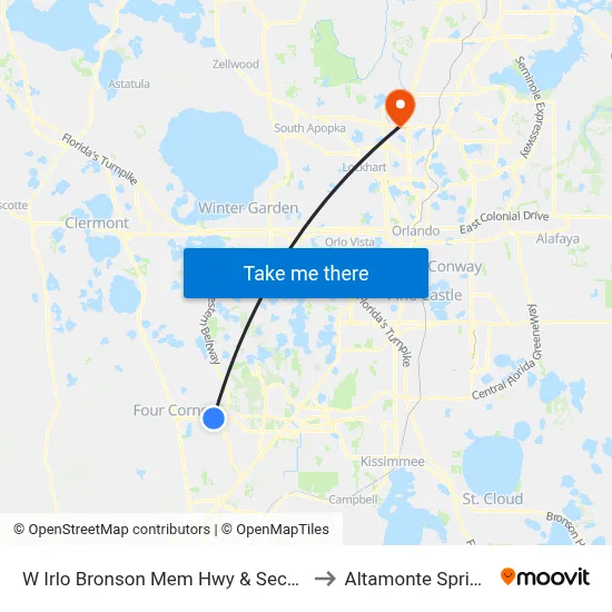 W Irlo Bronson Mem Hwy & Secret Lake Dr to Altamonte Springs, FL map