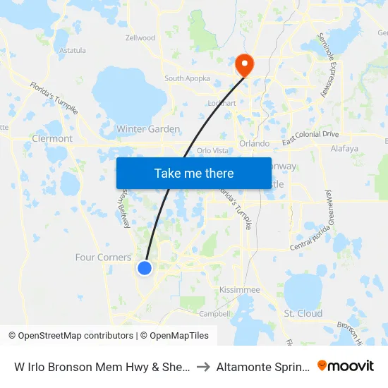 W Irlo Bronson Mem Hwy & Sherberth Rd to Altamonte Springs, FL map