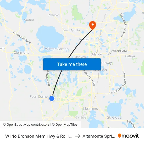 W Irlo Bronson Mem Hwy & Rolling Oaks Blvd to Altamonte Springs, FL map