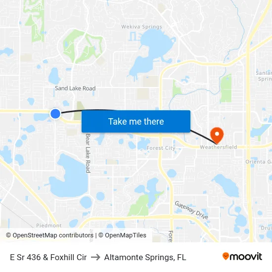 E Sr 436 & Foxhill Cir to Altamonte Springs, FL map