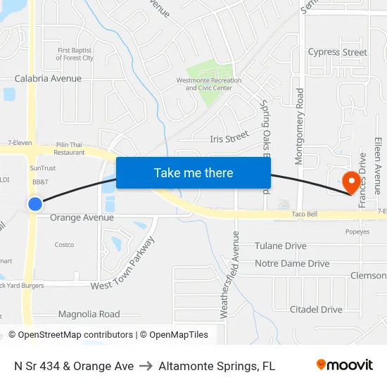 N Sr 434 & Orange Ave to Altamonte Springs, FL map