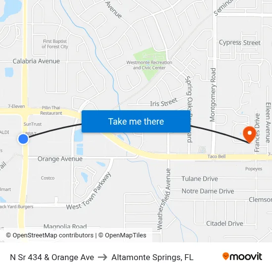 N Sr 434 & Orange Ave to Altamonte Springs, FL map