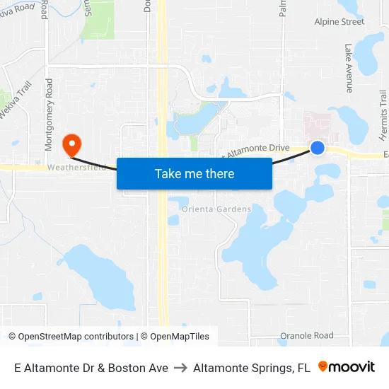 E Altamonte Dr & Boston Ave to Altamonte Springs, FL map