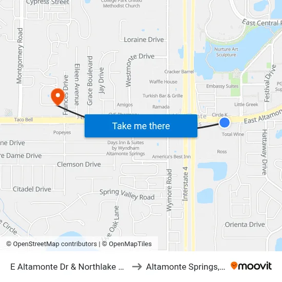 E Altamonte Dr & Northlake Blvd to Altamonte Springs, FL map