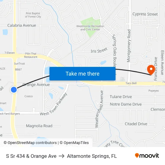 S Sr 434 & Orange Ave to Altamonte Springs, FL map