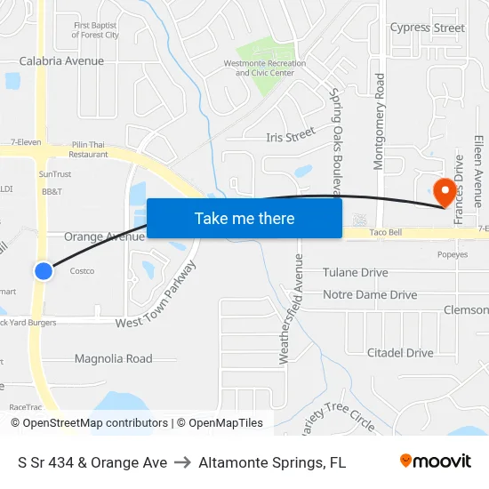 S Sr 434 & Orange Ave to Altamonte Springs, FL map