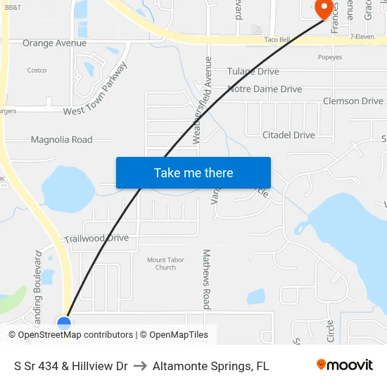 S Sr 434 & Hillview Dr to Altamonte Springs, FL map