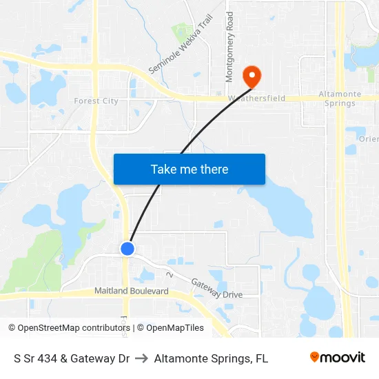 S Sr 434 & Gateway Dr to Altamonte Springs, FL map