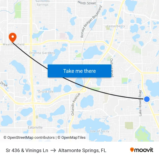 Sr 436 & Vinings Ln to Altamonte Springs, FL map