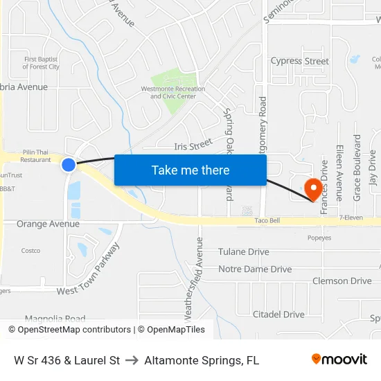 W Sr 436 & Laurel St to Altamonte Springs, FL map