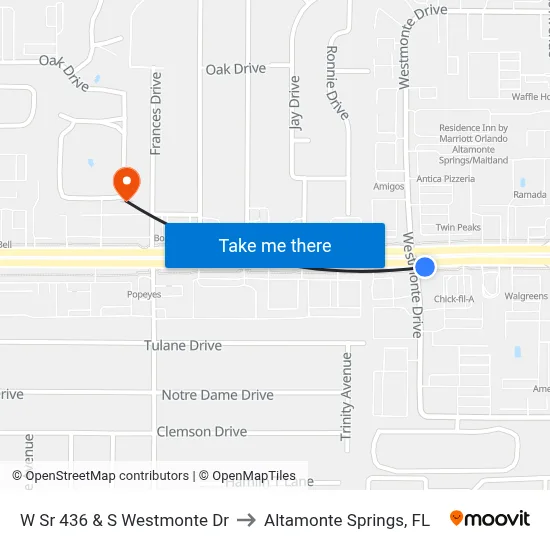 W Sr 436 & S Westmonte Dr to Altamonte Springs, FL map