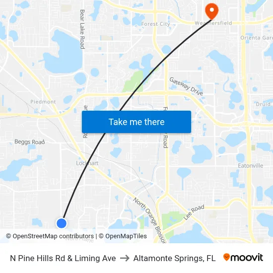 N Pine Hills Rd & Liming Ave to Altamonte Springs, FL map