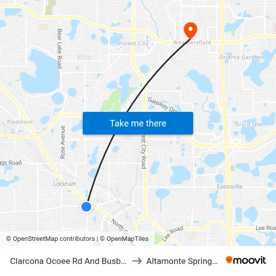 Clarcona Ocoee Rd And Busby Ave to Altamonte Springs, FL map