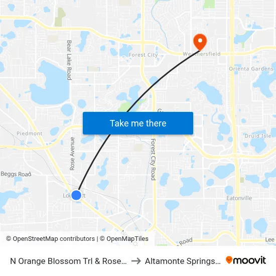 N Orange Blossom Trl & Rose Ave to Altamonte Springs, FL map