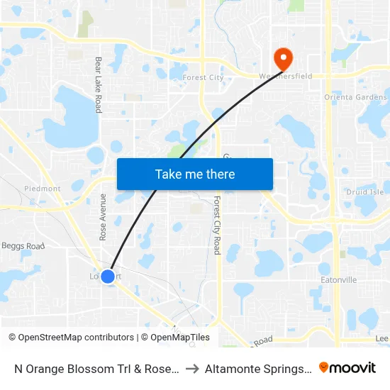 N Orange Blossom Trl & Rose Ave to Altamonte Springs, FL map