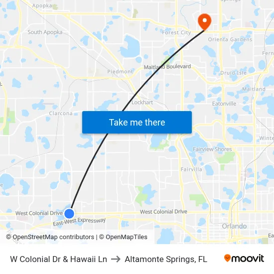 W Colonial Dr & Hawaii Ln to Altamonte Springs, FL map