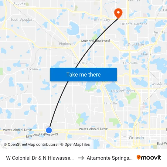 W Colonial Dr & N Hiawassee Rd to Altamonte Springs, FL map