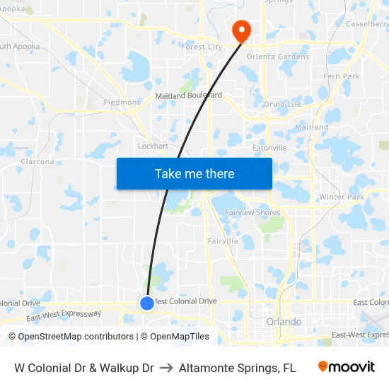 W Colonial Dr & Walkup Dr to Altamonte Springs, FL map
