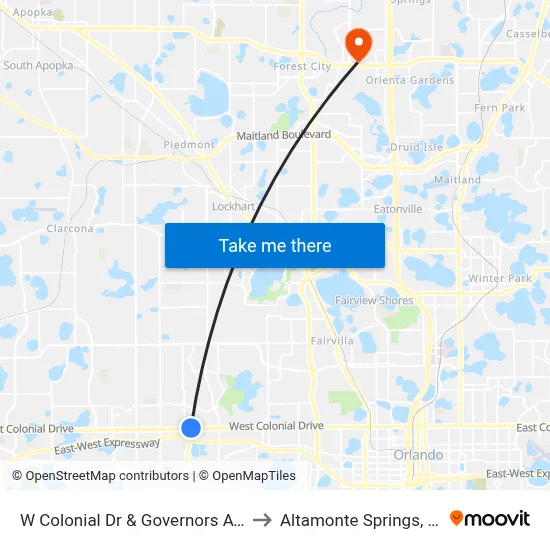 W Colonial Dr & Governors Ave to Altamonte Springs, FL map