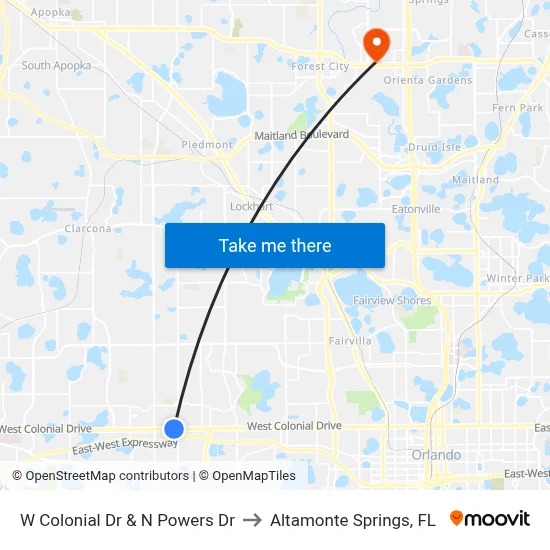 W Colonial Dr & N Powers Dr to Altamonte Springs, FL map