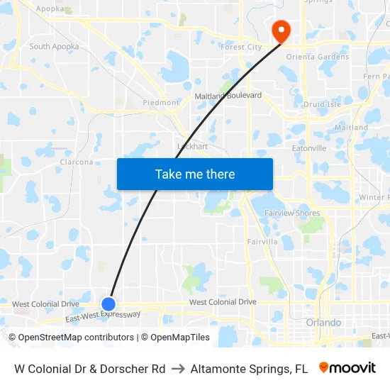 W Colonial Dr & Dorscher Rd to Altamonte Springs, FL map