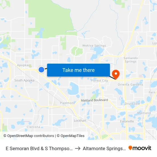 E Semoran Blvd & S Thompson Rd to Altamonte Springs, FL map
