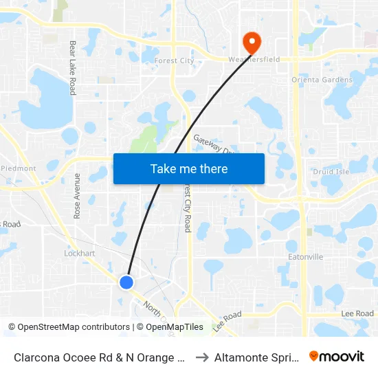 Clarcona Ocoee Rd & N Orange Blossom Trl to Altamonte Springs, FL map