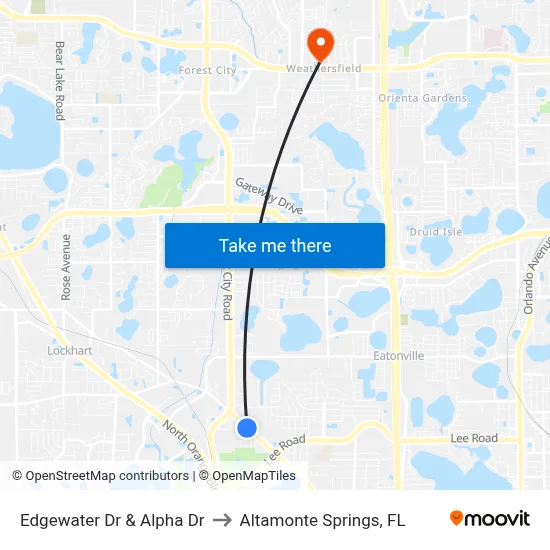 Edgewater Dr & Alpha Dr to Altamonte Springs, FL map