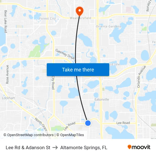 Lee Rd & Adanson St to Altamonte Springs, FL map
