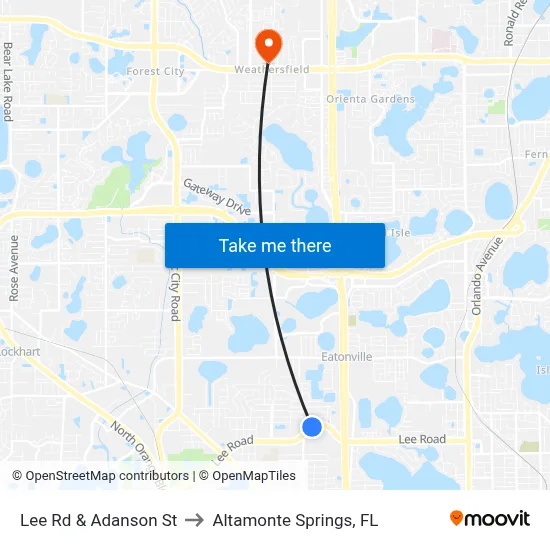 Lee Rd & Adanson St to Altamonte Springs, FL map
