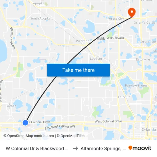 W Colonial Dr & Blackwood Ave to Altamonte Springs, FL map