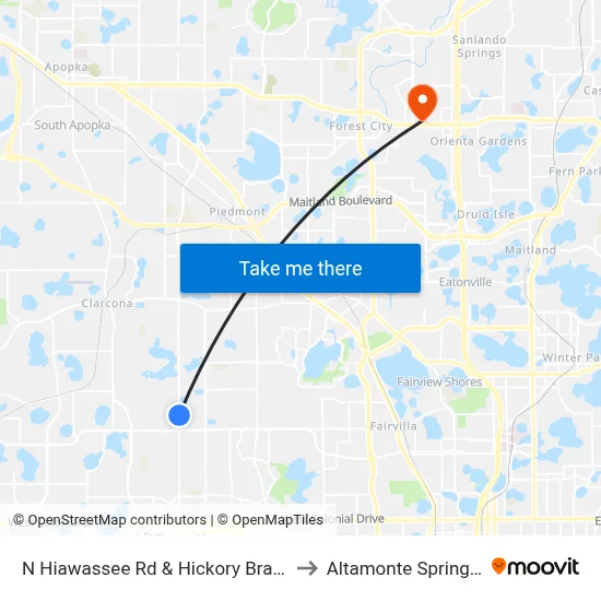 N Hiawassee Rd & Hickory Branch Cir to Altamonte Springs, FL map