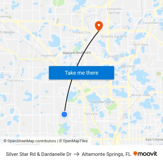 Silver Star Rd & Dardanelle Dr to Altamonte Springs, FL map