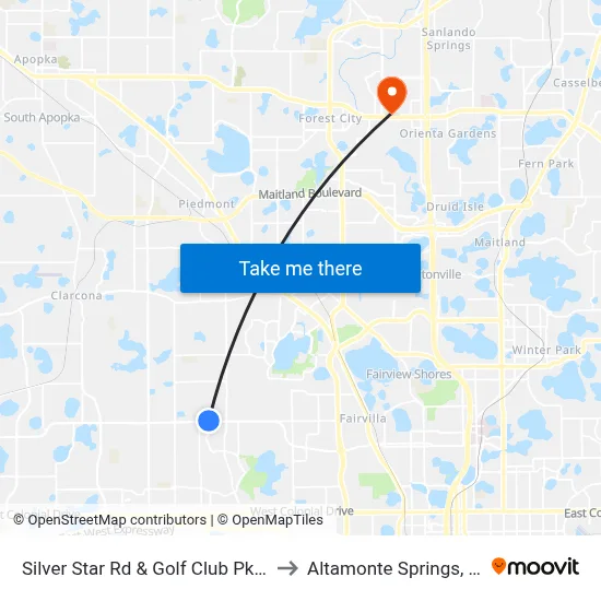 Silver Star Rd & Golf Club Pkwy to Altamonte Springs, FL map