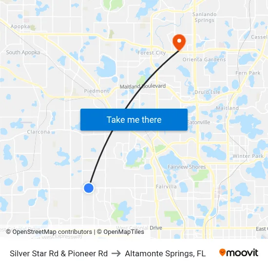 Silver Star Rd & Pioneer Rd to Altamonte Springs, FL map