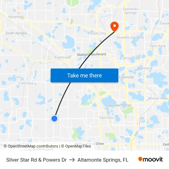 Silver Star Rd & Powers Dr to Altamonte Springs, FL map