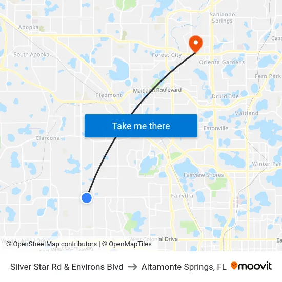 Silver Star Rd & Environs Blvd to Altamonte Springs, FL map