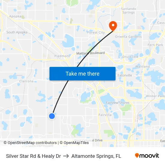 Silver Star Rd & Healy Dr to Altamonte Springs, FL map