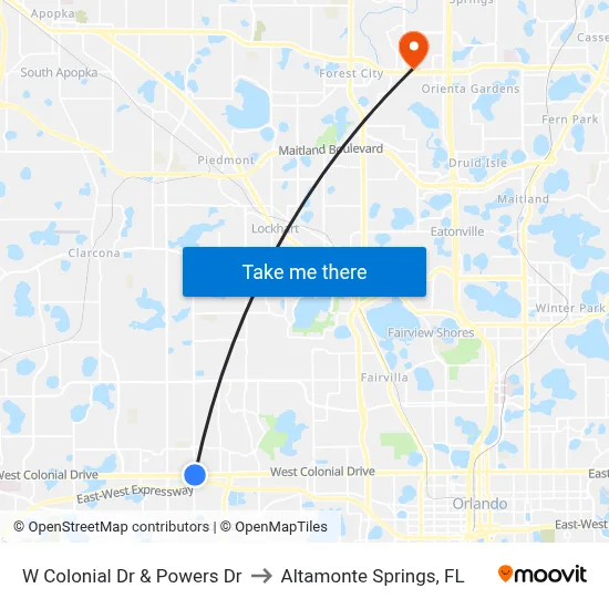 W Colonial Dr & Powers Dr to Altamonte Springs, FL map