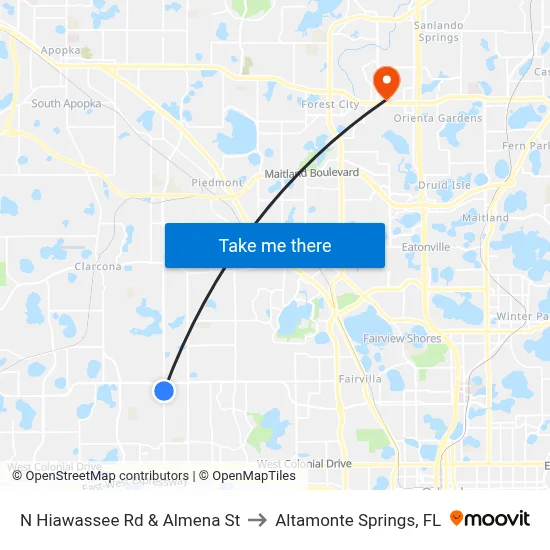 N Hiawassee Rd & Almena St to Altamonte Springs, FL map