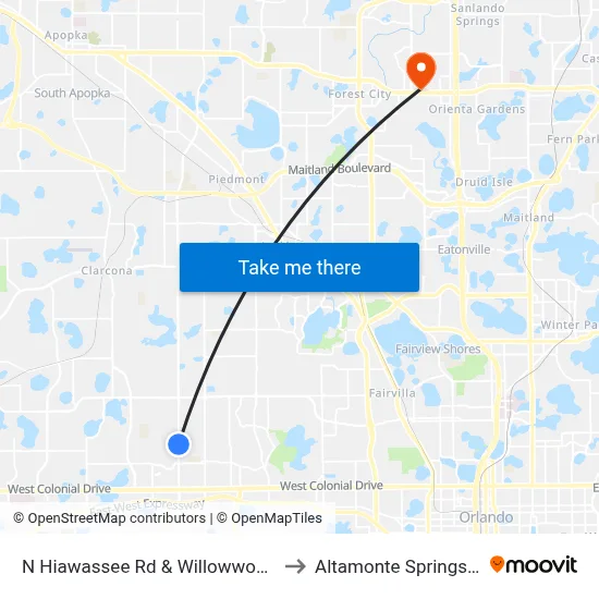 N Hiawassee Rd & Willowwood St to Altamonte Springs, FL map